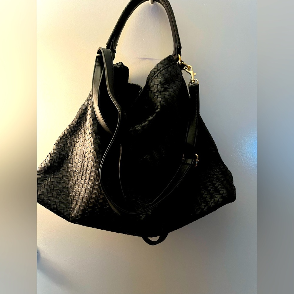 NWOT Black leather woven bag / tote bag